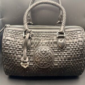 NEW Brighton Black Leather Woven Handbag with Cross-Body Strap